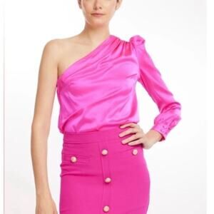 Generation Love Adeline Hot Pink One Shoulder Silk Blouse Medium NWT